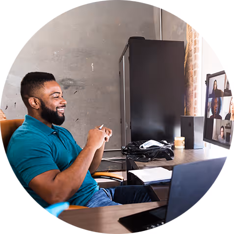 Man on virtual conference call