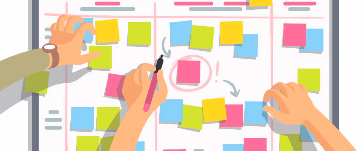 developers-team-planning-weekly-schedule-tasks-on-task-board-teamwork-vector-id915156886