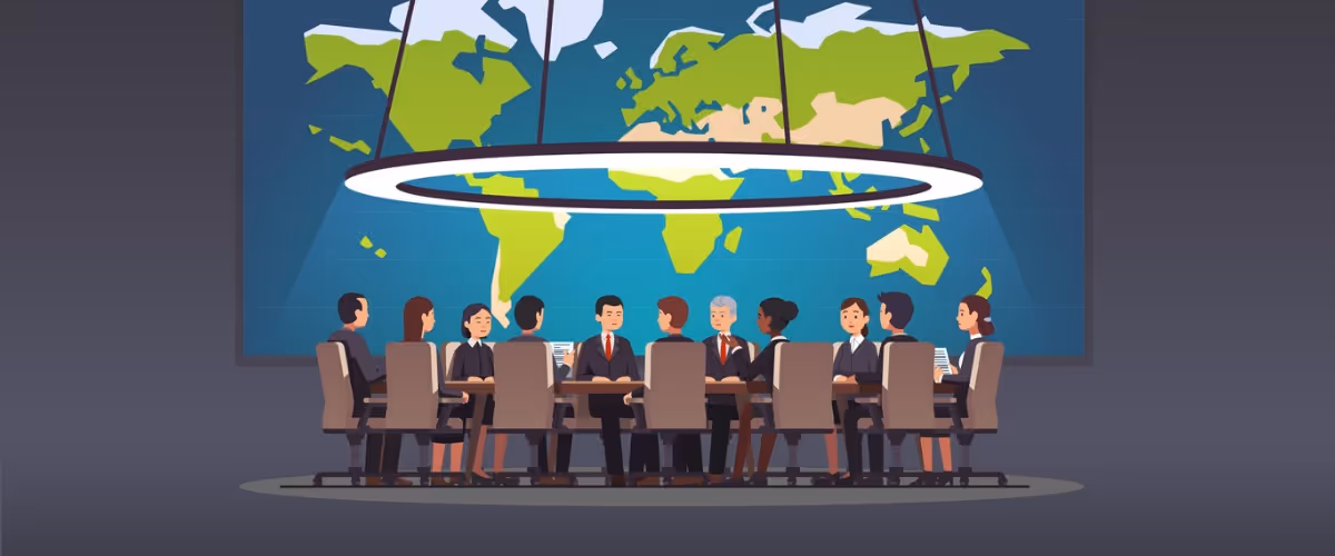 corporate-business-man-women-people-sitting-at-round-table-in-big-vector-id1067173124