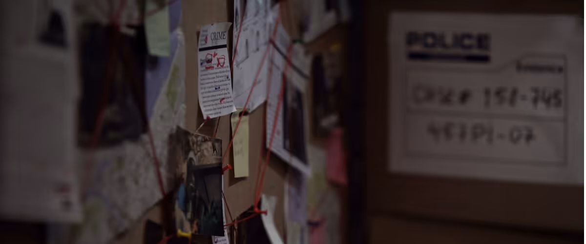 investigation-board-with-pinned-photos-newspapers-and-notes-solving-picture-id1085793468