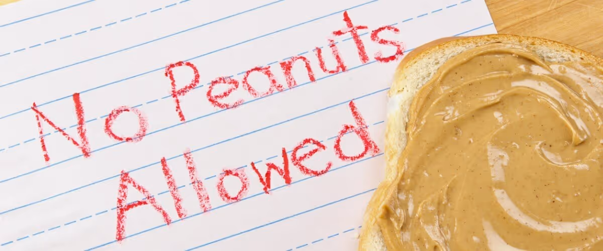 Peanut allergy warning sign in school — part of school safety measures for student health and risk management