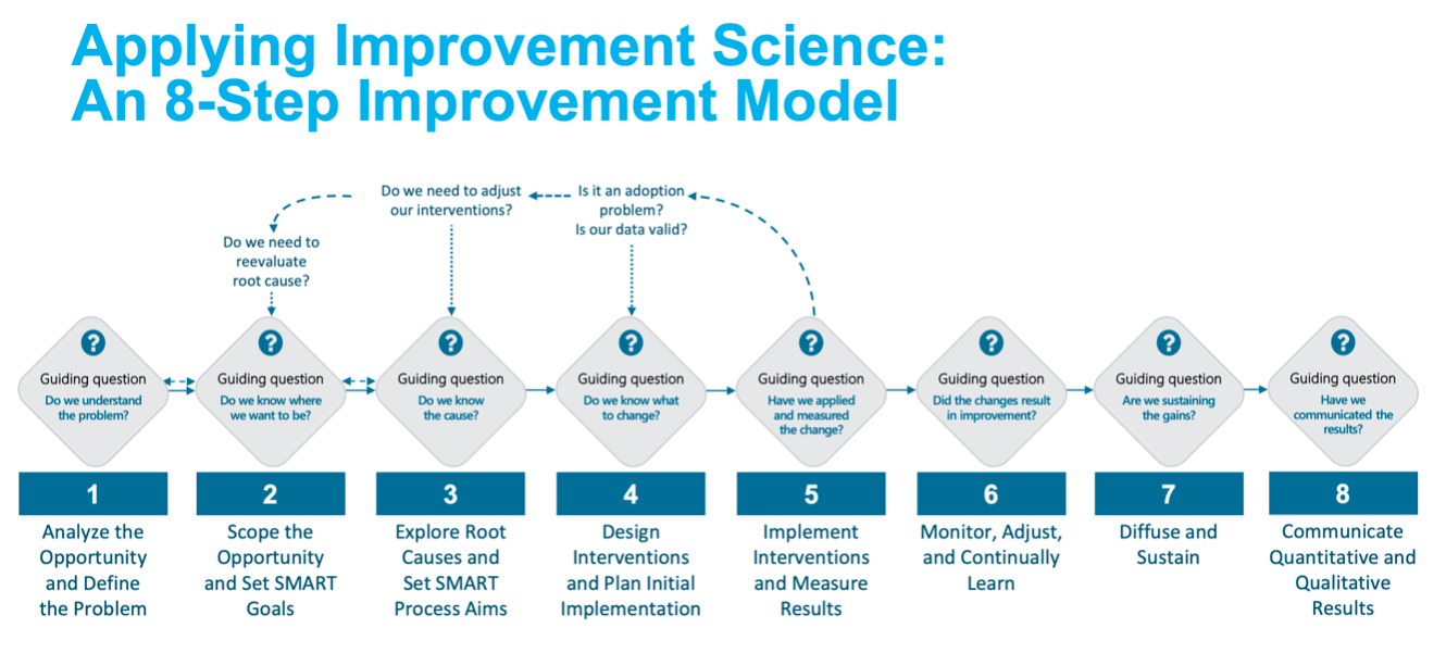 Diagram of 8 step improvement science model