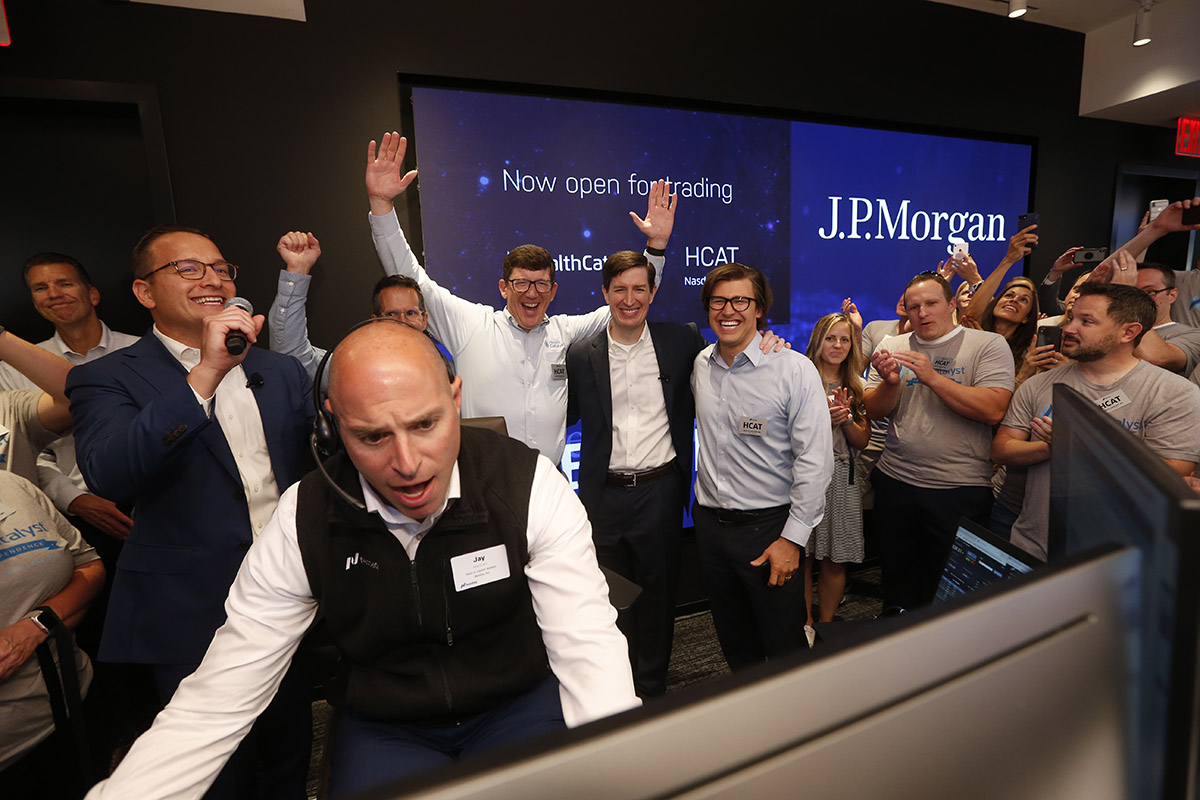 Health Catalyst IPO Ceremony at NASDAQ with Health Catalyst executive leadership team, and dozens of team members attending