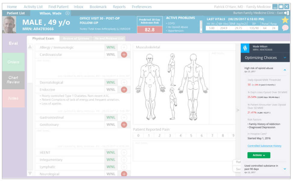 Sample record of a patient at high risk of opioid abuse