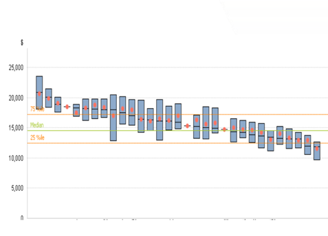 Box plot highlighting the range of variation within a location or provider