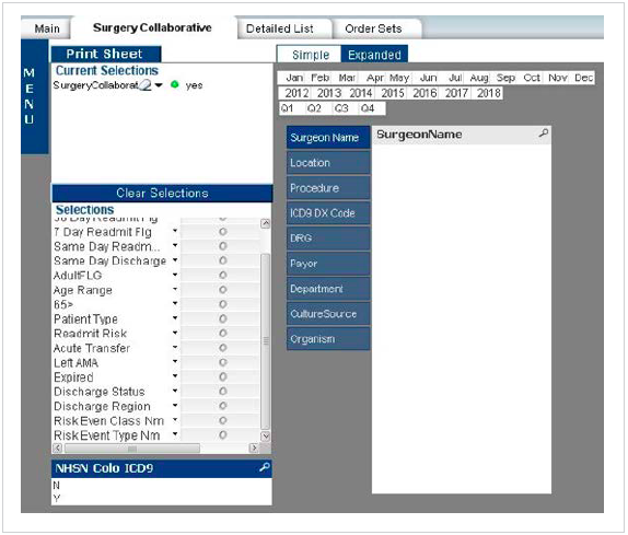 Surgery-Collaborative-application-menu-of-filters-for-selecting-data-of-interest