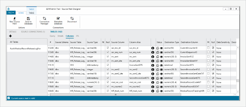 Sample visualization of Source Mart Designer column descriptors