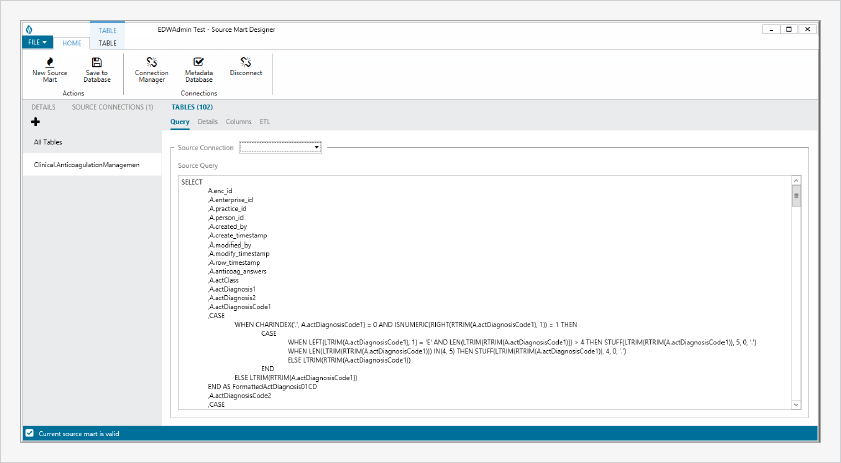 Sample of Source Mart Designer query