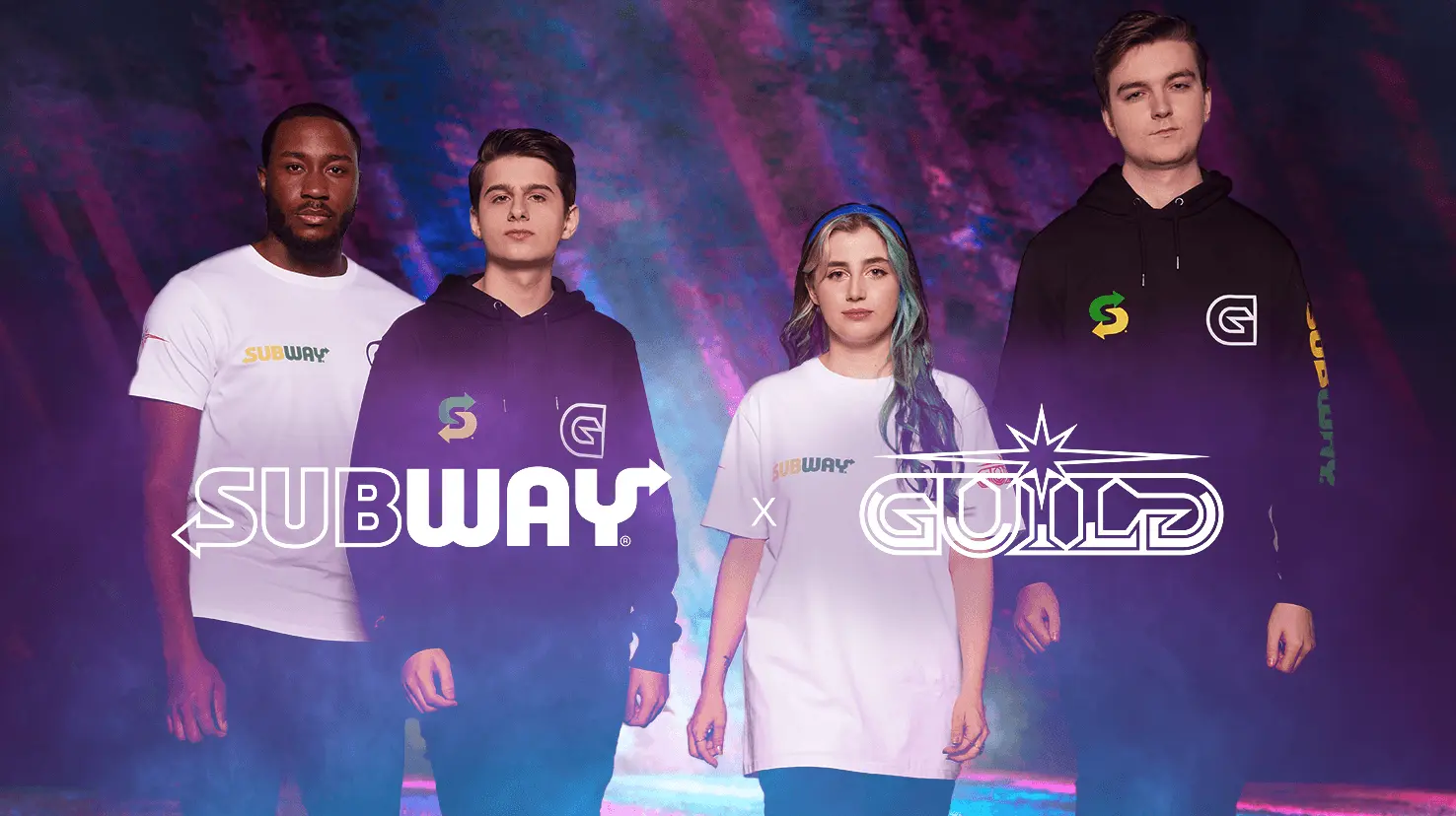 Guild Esports players wearing Subway co-branded apparel, showcasing a partnership between the sandwich brand and esports organization — a modern example of food industry esports sponsorships.