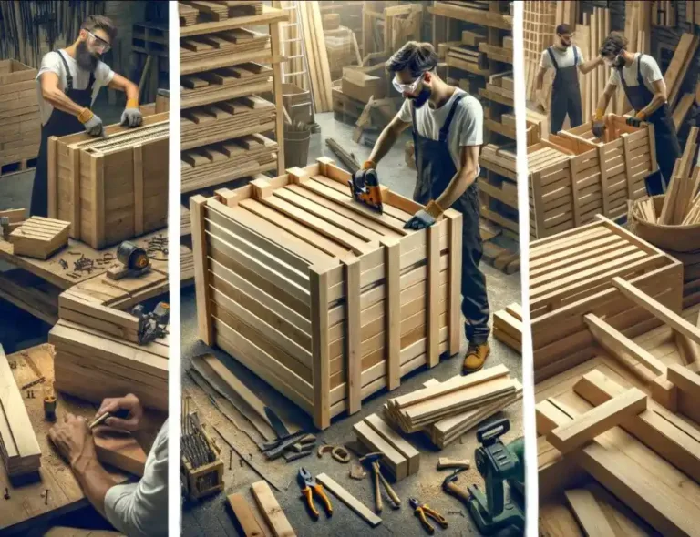 a collage of a man working in a wood shop