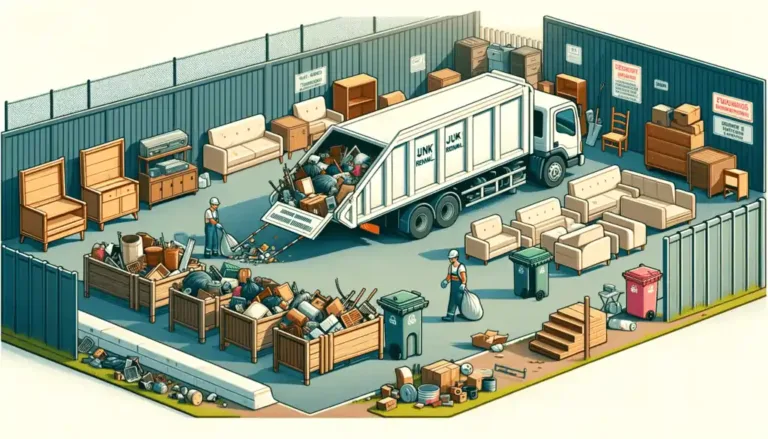 a truck loading furniture into a garbage truck
