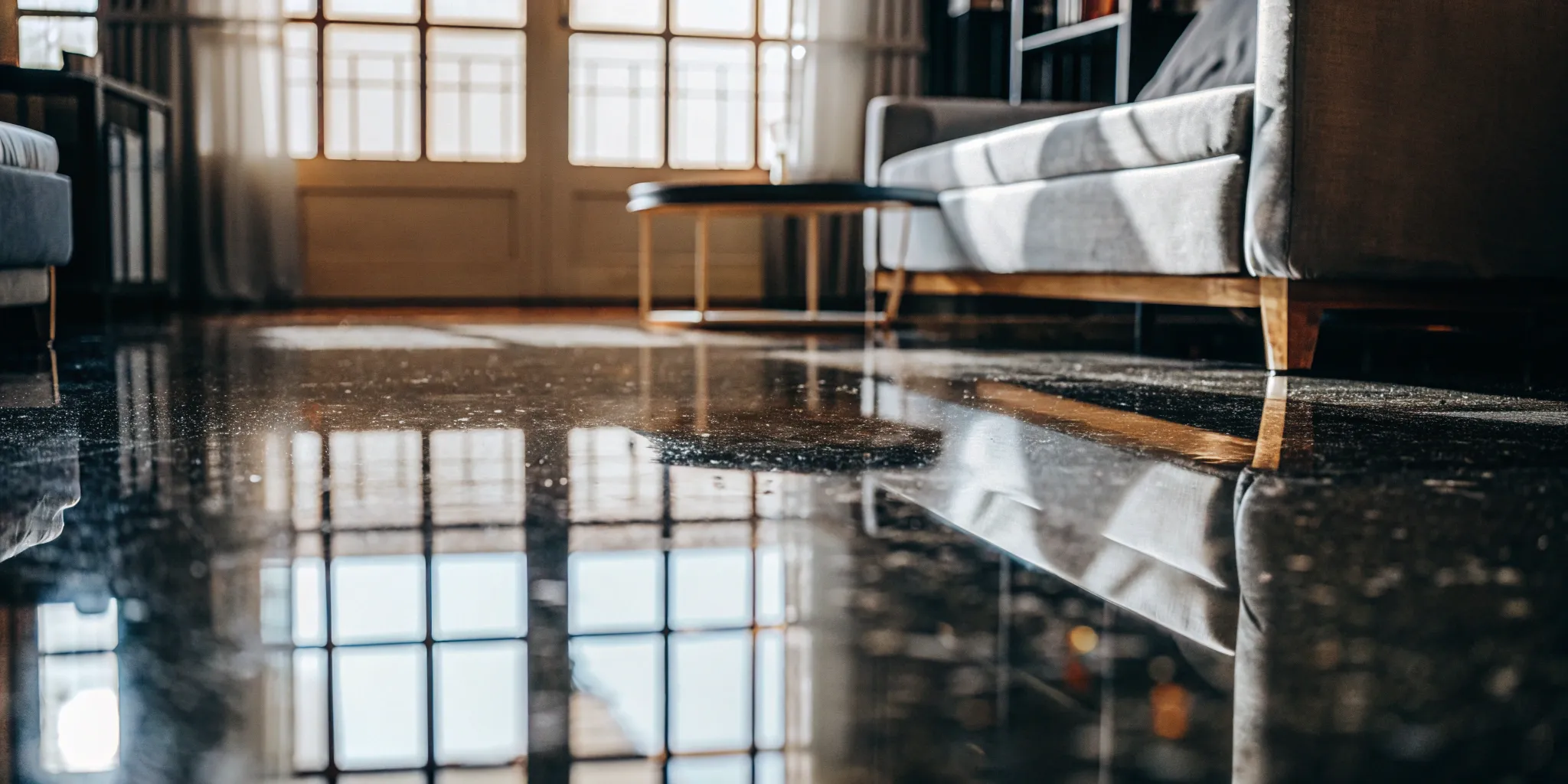 Glossy epoxy resin floor.