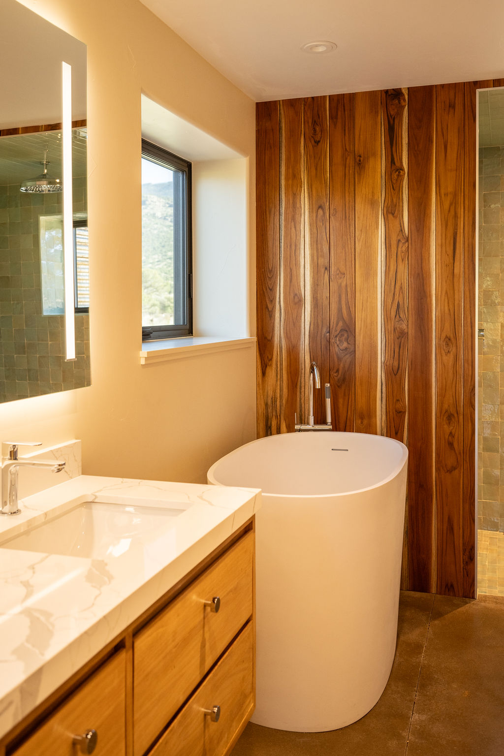 teak bathroom paneling