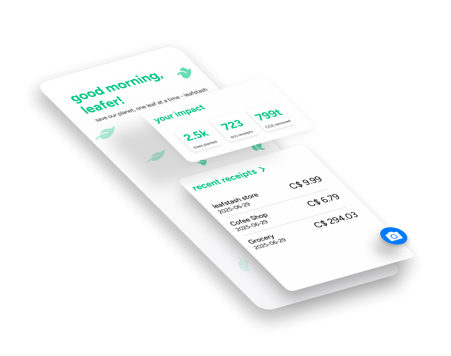 mockup of leafstash receipts user interface