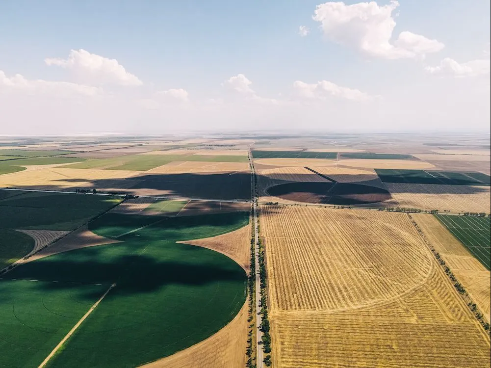 Wide lens landscape of farmed fields