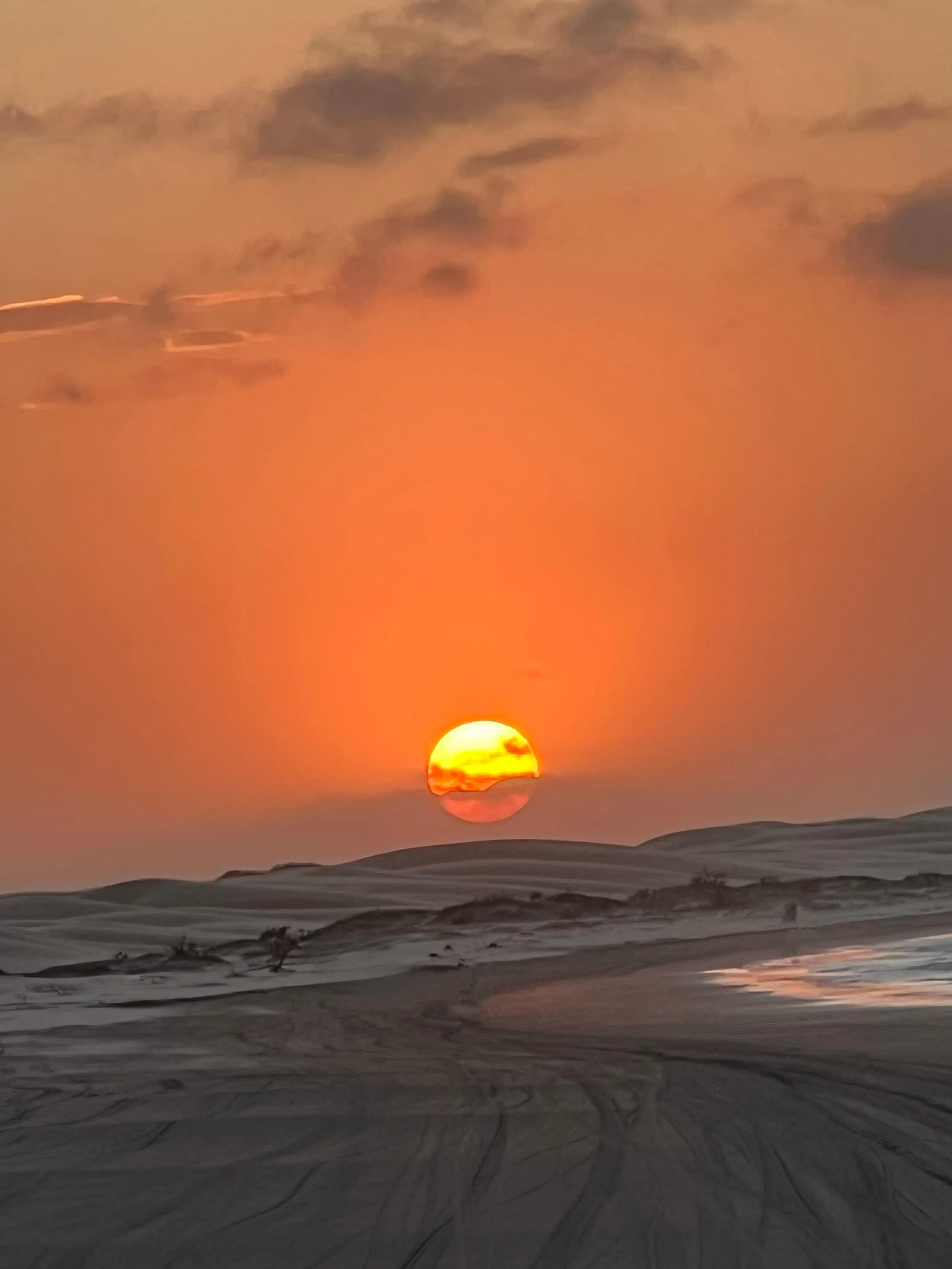 Low red sun over the desert