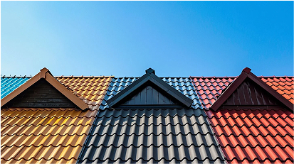 Metal roof in three colors.