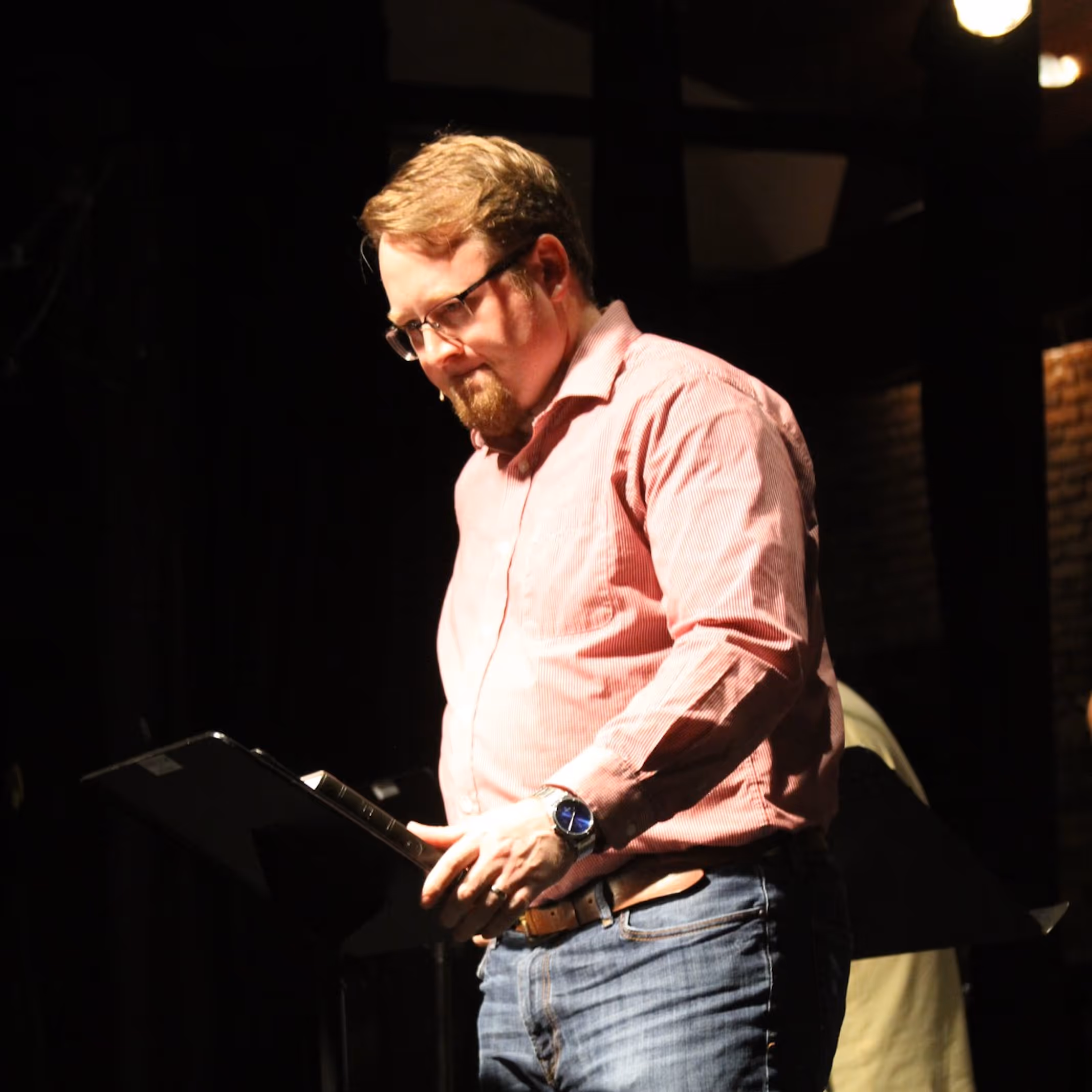 Jason Wood from Faith Presbyterian Church speaking at an event on the Northshore