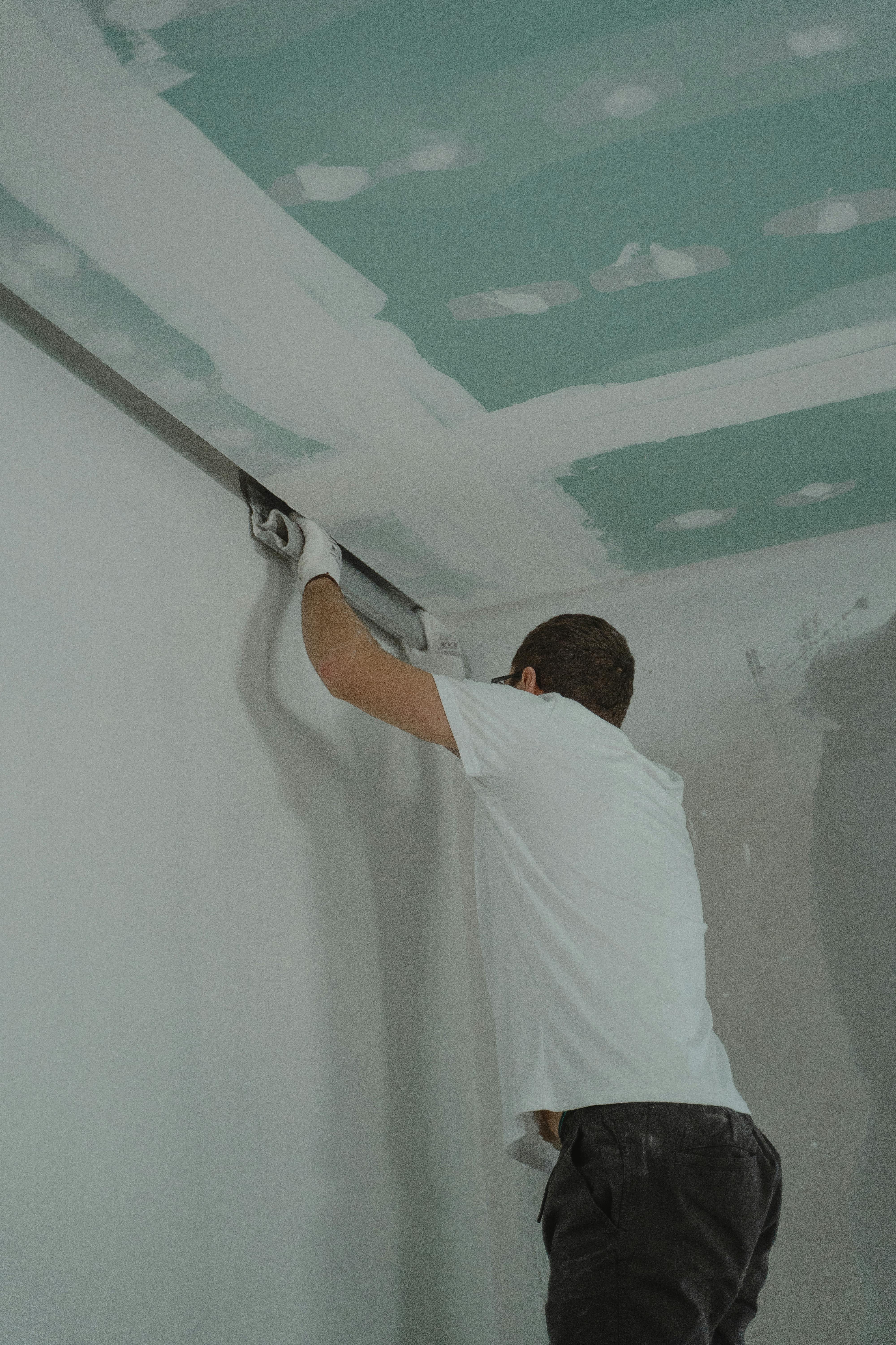 Plastering and drywall installation during a home renovation. Showing the build phase of a future Roberts Renovations project in West Yorkshire.