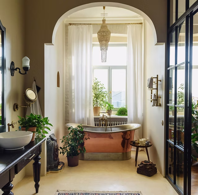 Luxurious short term rental bathroom concept that could suit high-end Yorkshire holiday lets or boutique stays.
