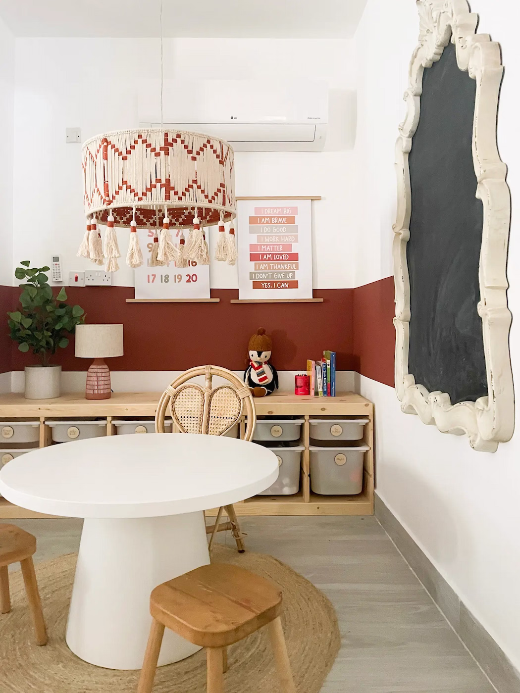 Built-in seating and practical storage in kitchen play area designed for comfort, organisation, and family-friendly functionality.