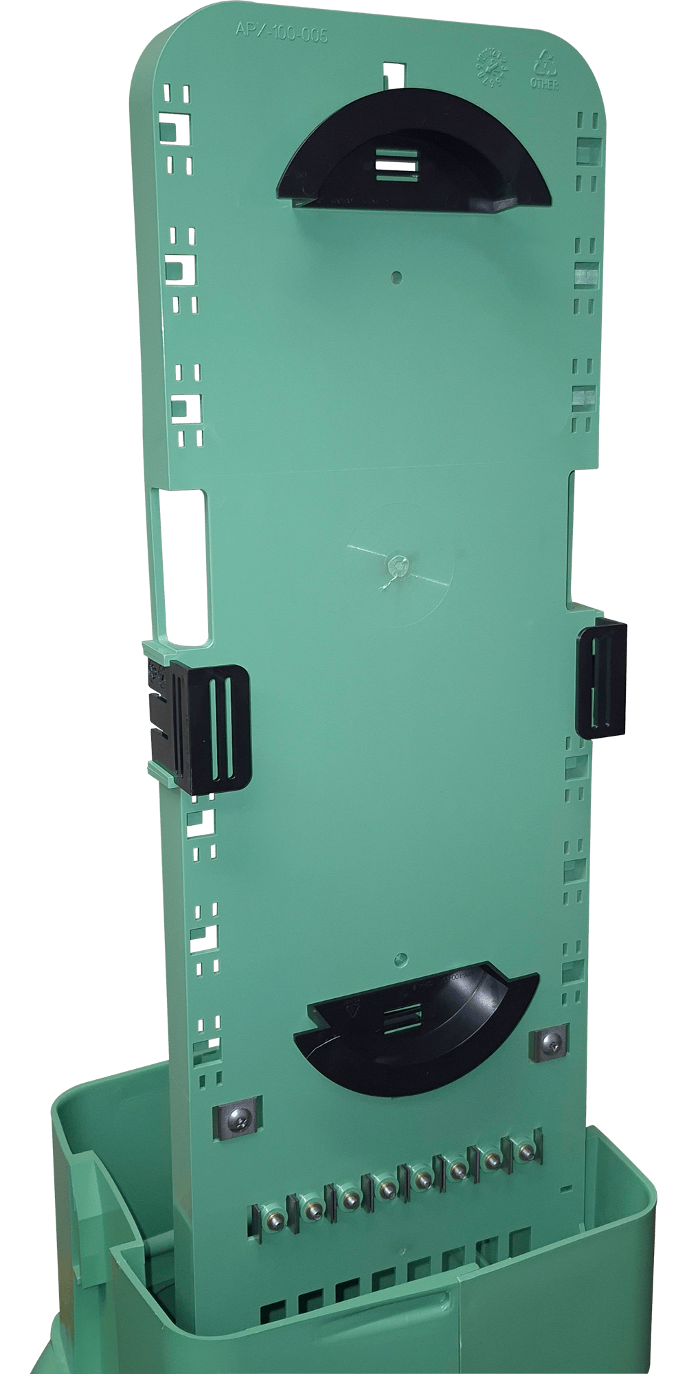 Close up of Apex 100 interior showing wire ties, spool and brackets