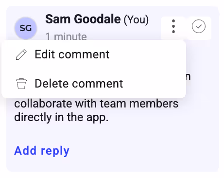 Edit or delete comments in Comment Mode.