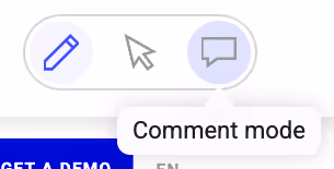 The Comment Mode button in the Kameleoon editor.