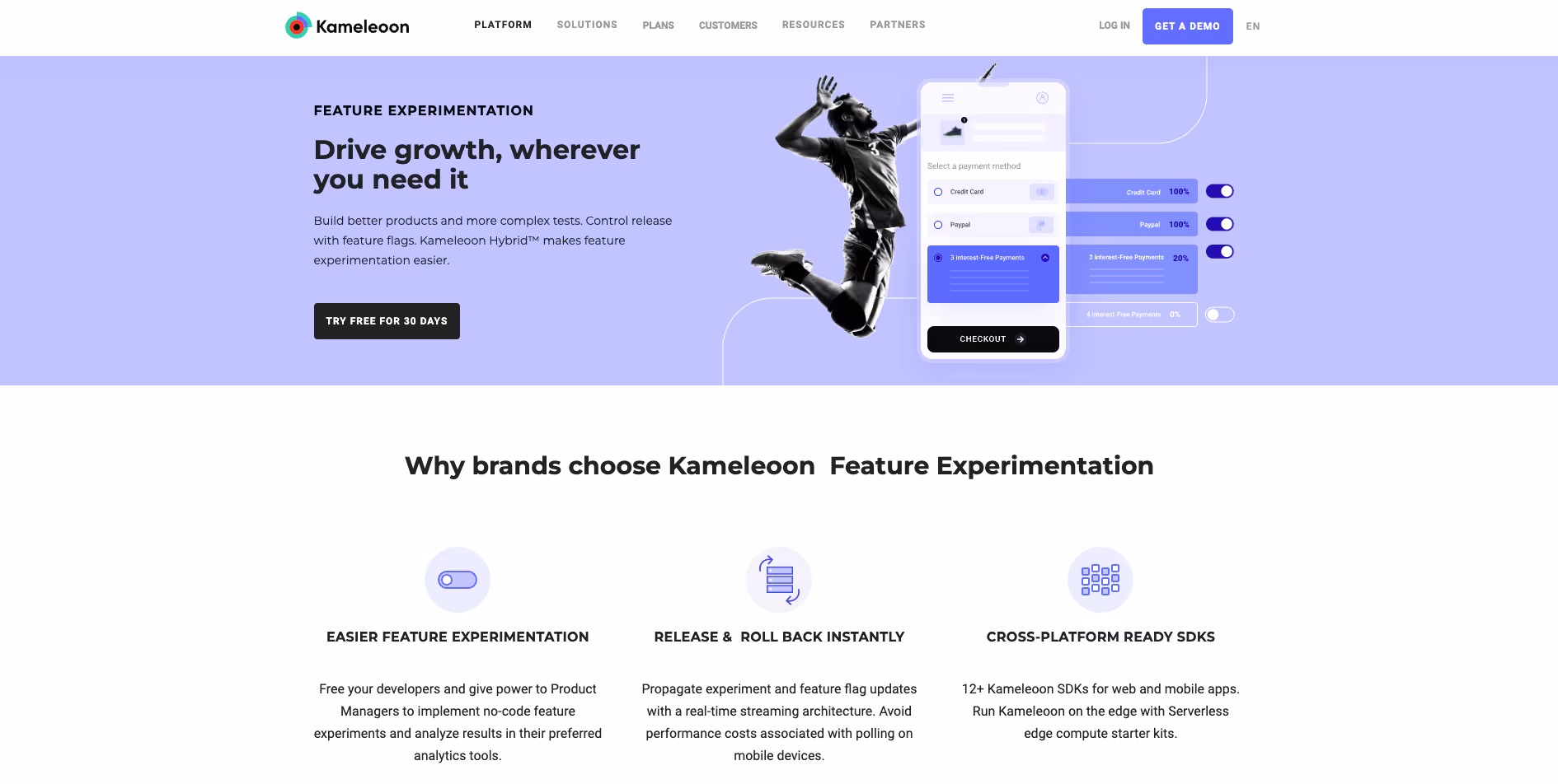Kameleoon as a feature flag management tool.