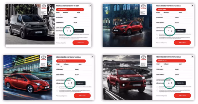Personnalisation grâce à l'IA Kameleoon exemple Toyota