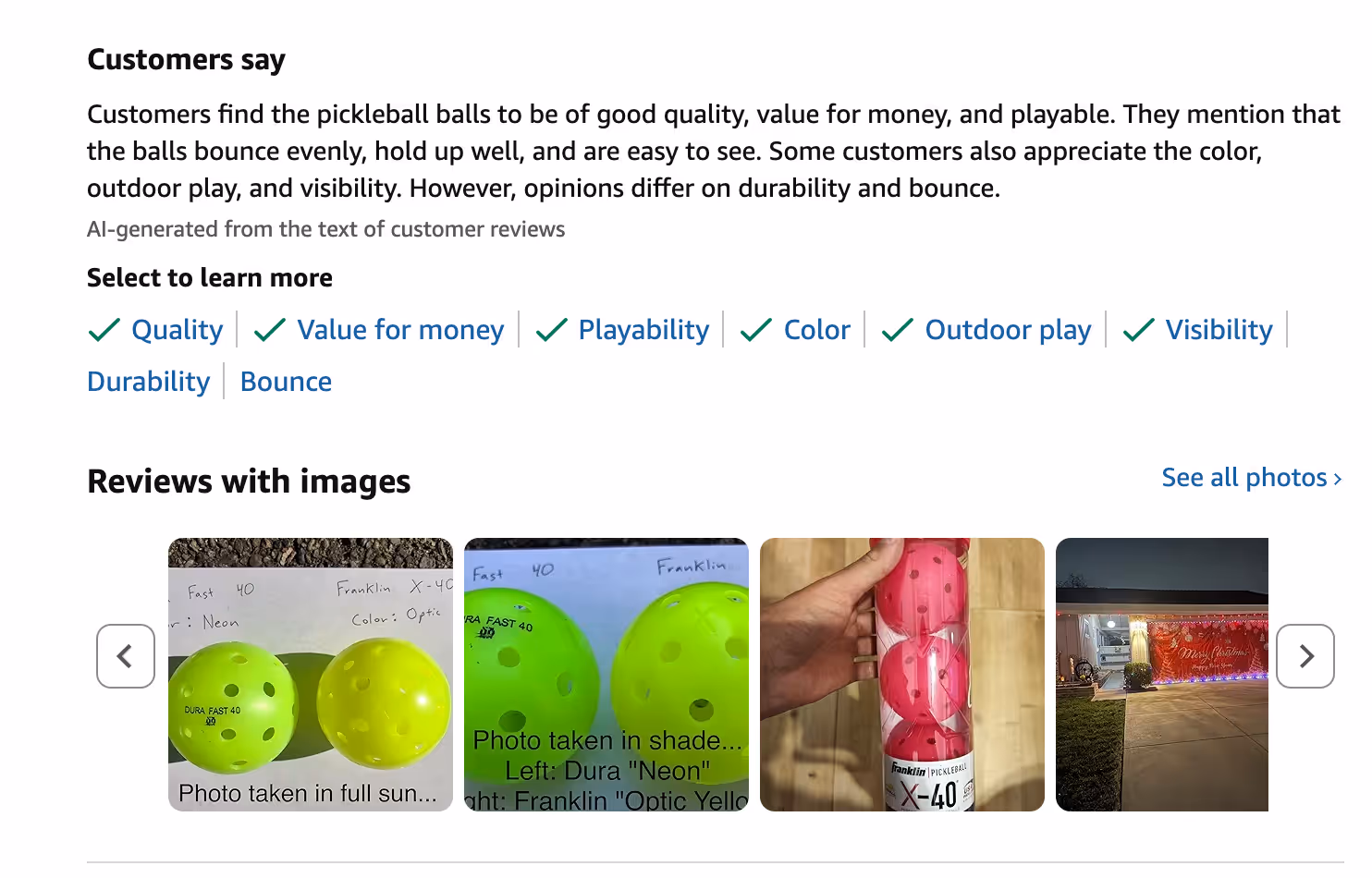 AI in ecommerce demonstrated through Amazon generated review summaries.