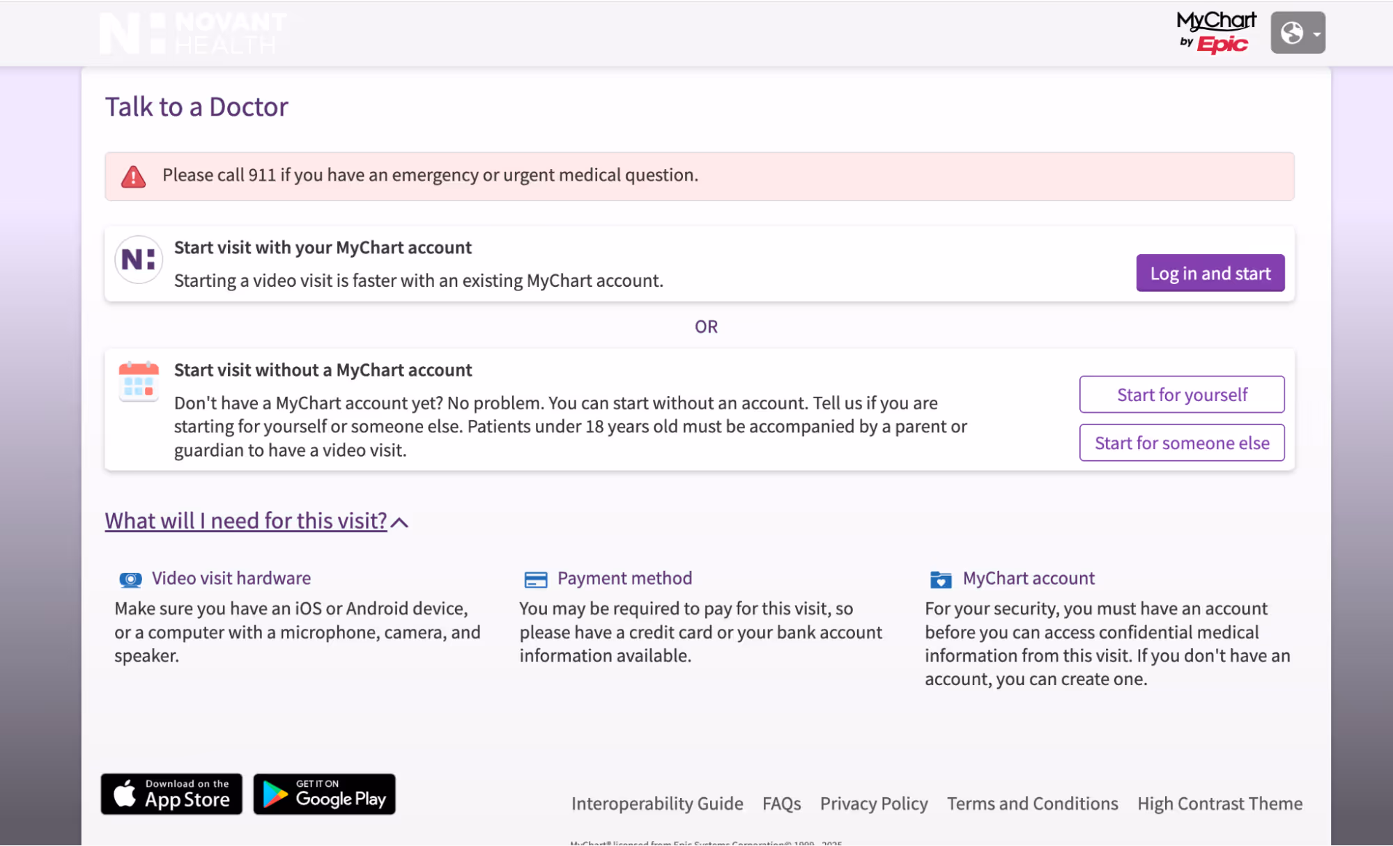 Novant Health's "Talk to a Doctor" page