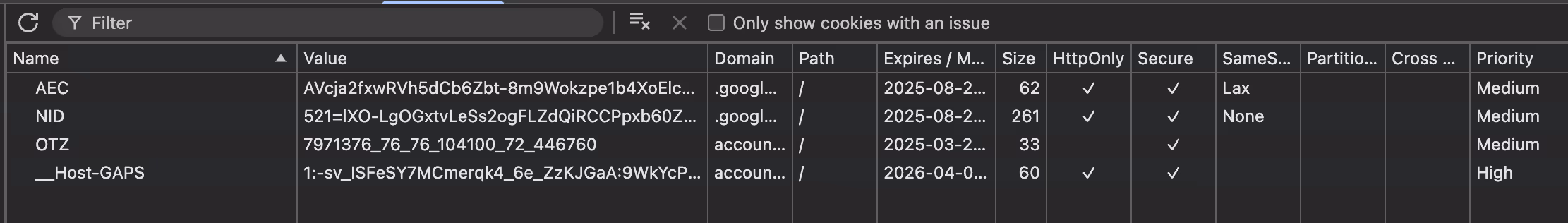 What are internet cookies? An example from Google.