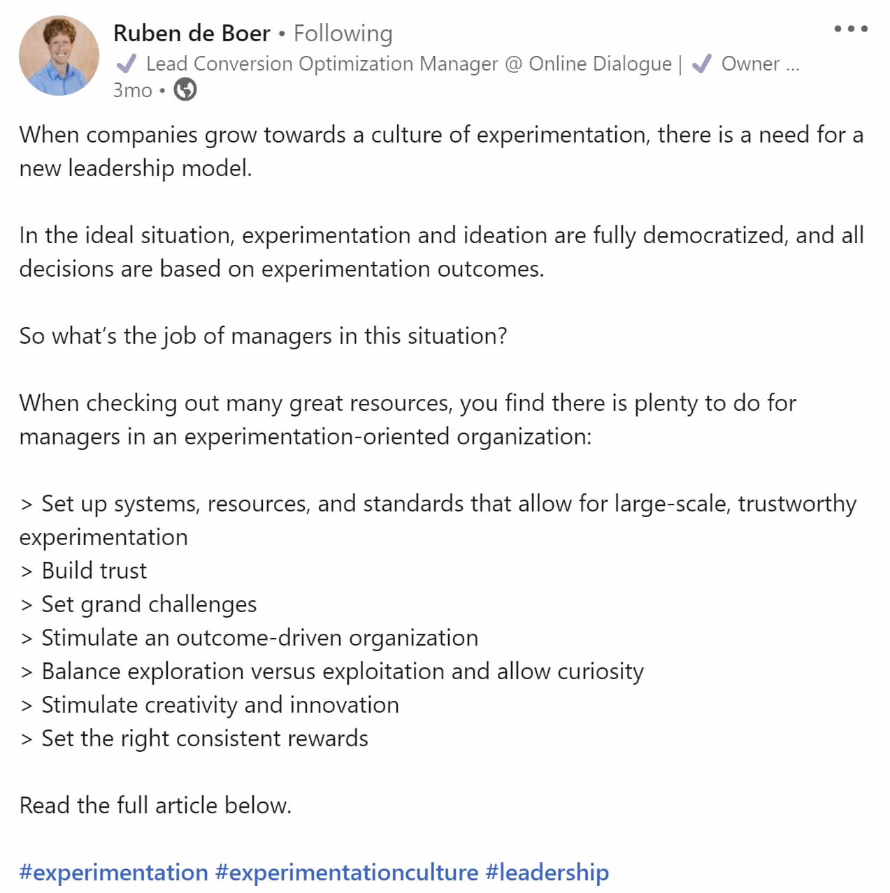 Ruben De Boer Culture of Experimentation