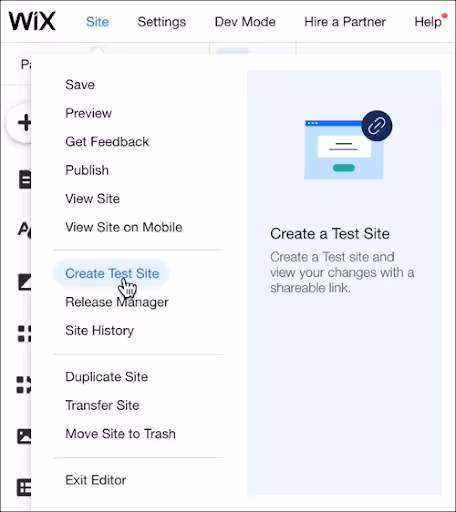 How to create a test site on Wix