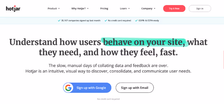 Hotjar tool to analyze your visitor behavior