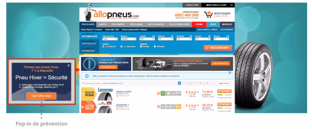 Allopneus personalized using the visitors' geolocation based on the weather