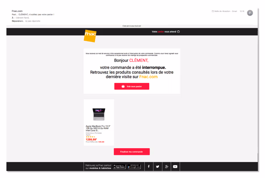Fnac - Rappel de panier pour booster le taux de conversion
