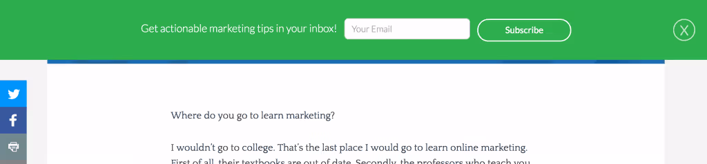 screenshot of a sticky bar