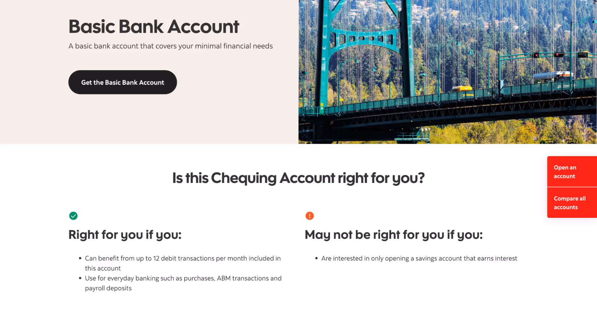 Scotiabank's basic bank account screen for online banking test ideas.