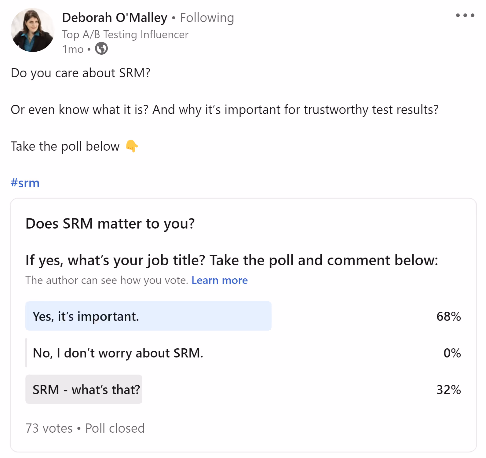 Sample Ratio Mismatch Poll on LinkedIn