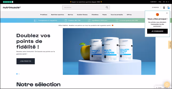 Growth Hacking - Un tooltip sur le site de Nutrimuscle permet d'augmenter les transations