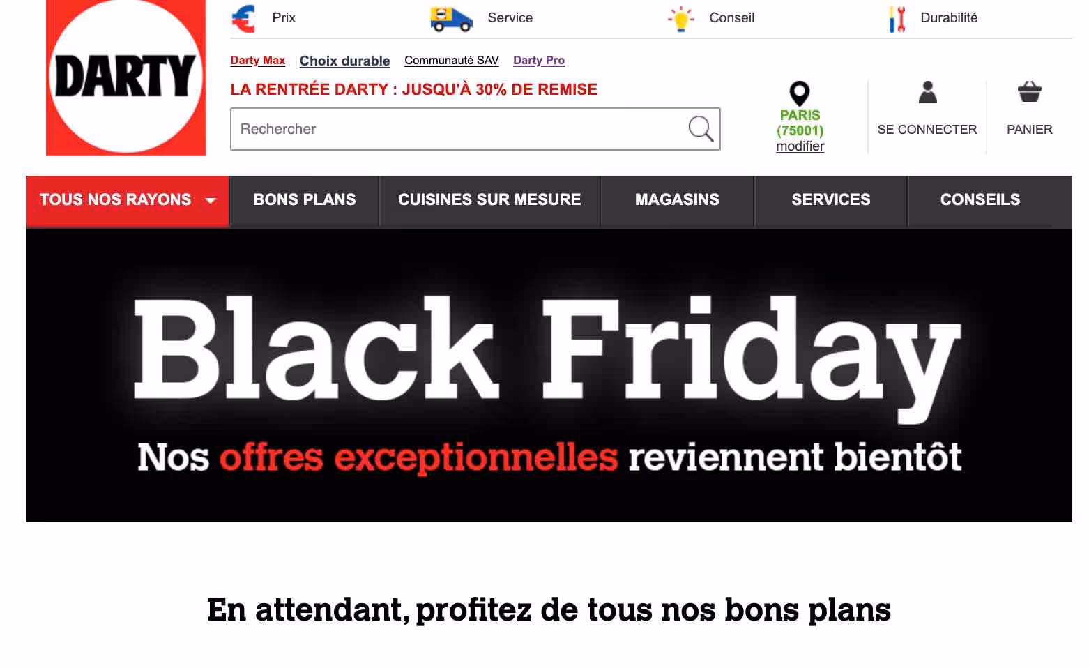 Darty homepage black friday 