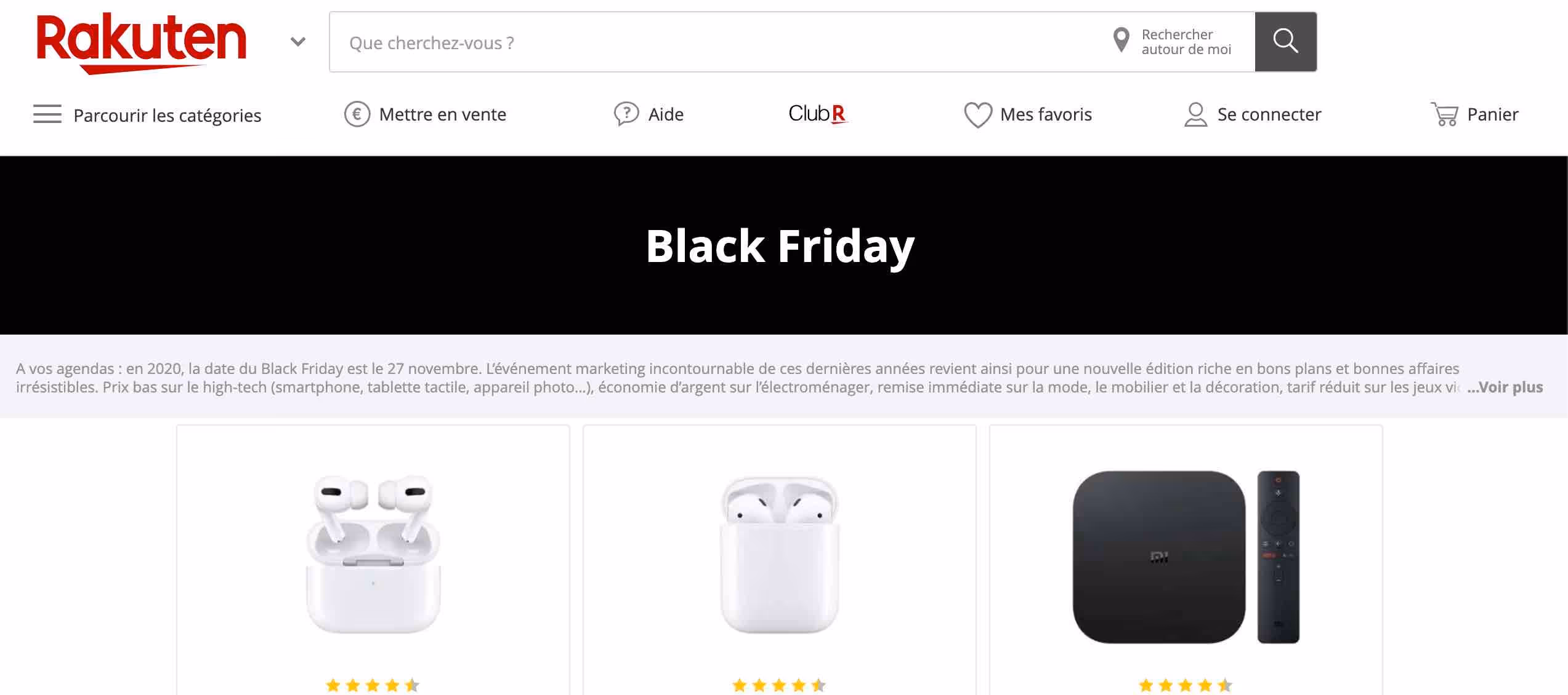 Rakuten landing page
