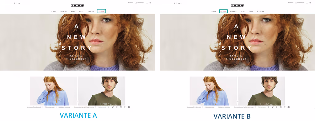 Variantes A/B IKKS menu de navigation