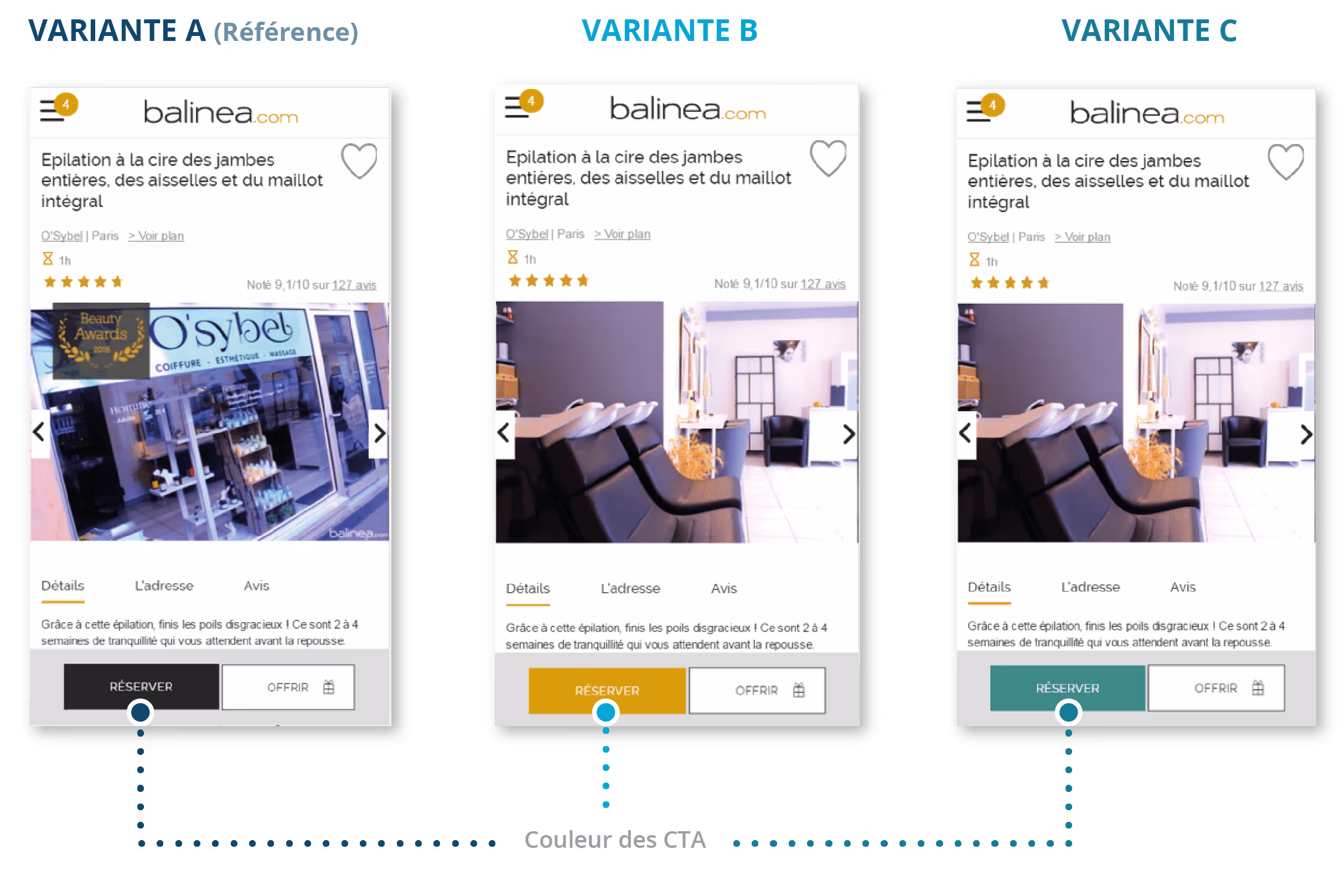 A/B testing sur le CTA de la version mobile du site Balinea