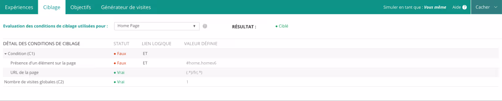onglet ciblage simulation