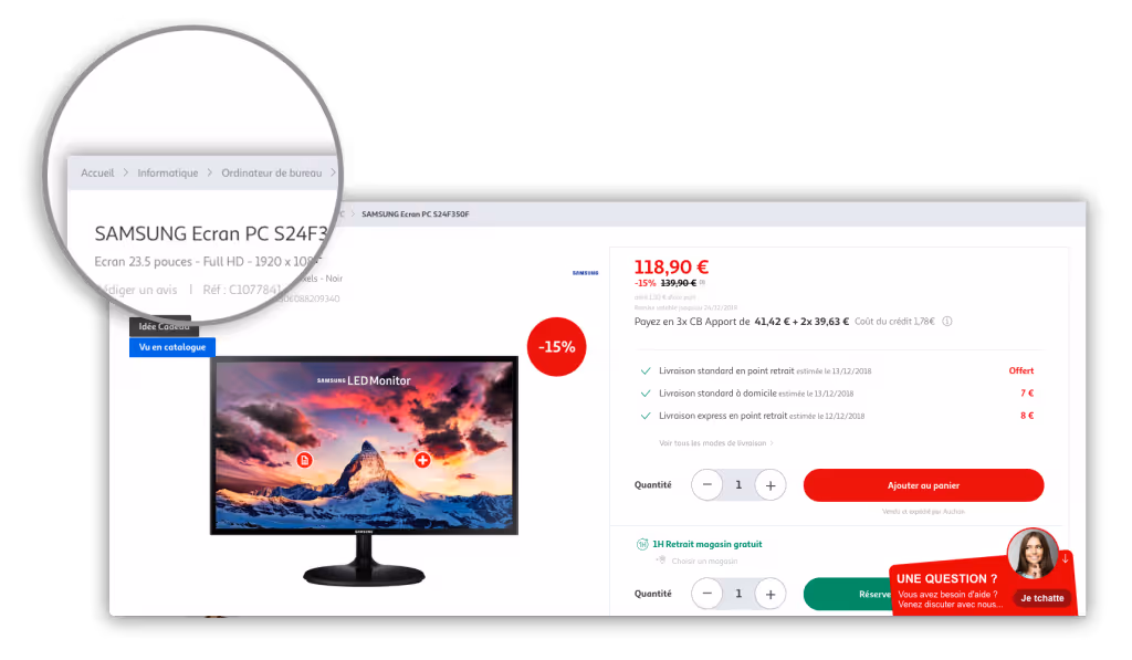 navigation sur fiche produit fil d'ariane