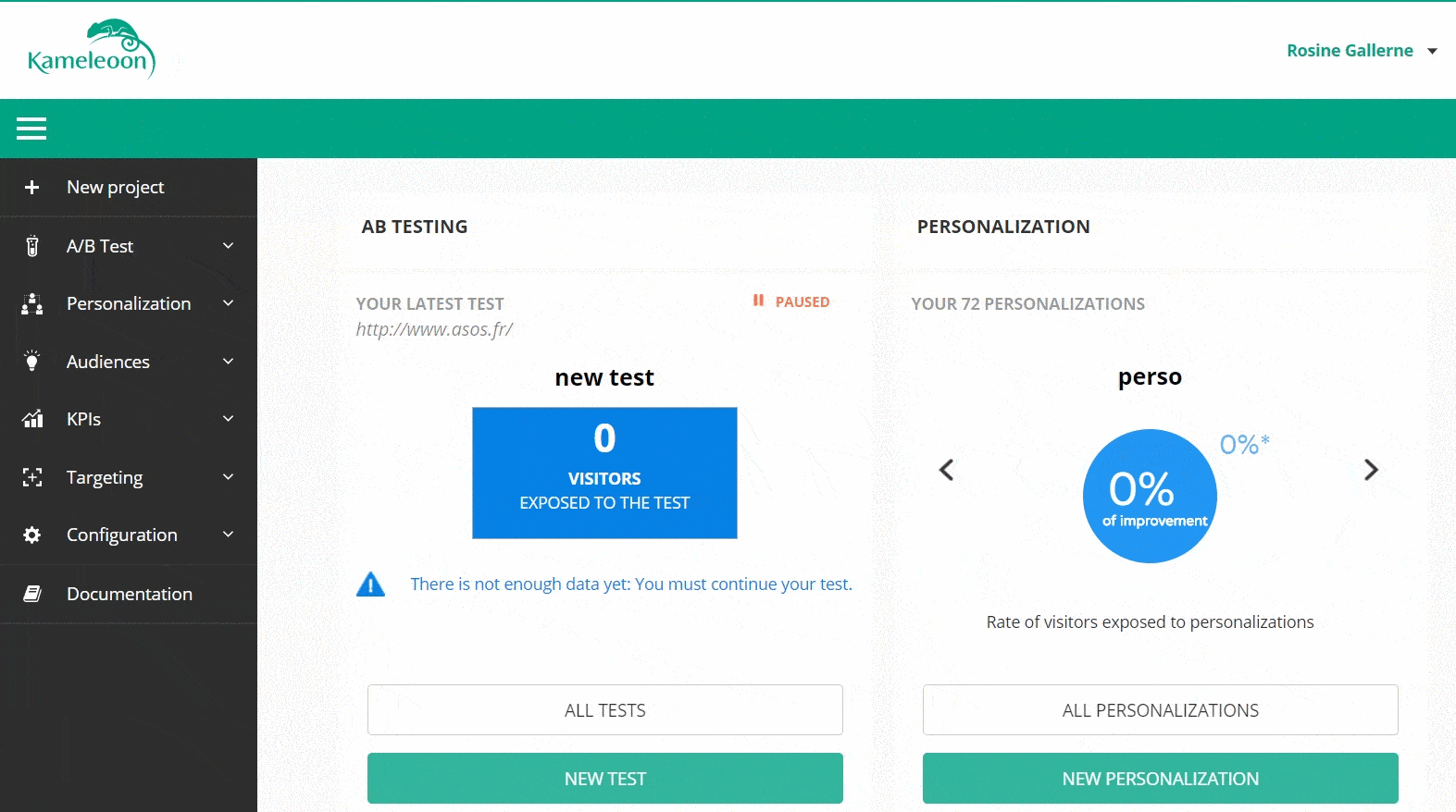 Product update Kameleoon - Menu, page de ciblage avancé, retour en arrière, intégrations - Menu