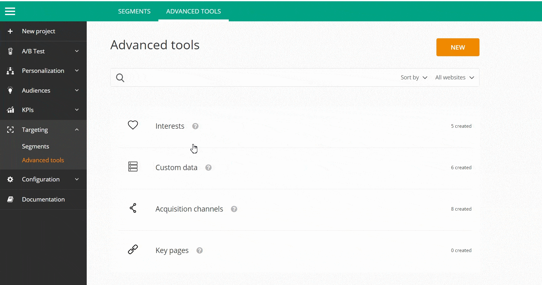 Product update Kameleoon - Menu, page de ciblage avancé, retour en arrière, intégrations - Ciblage